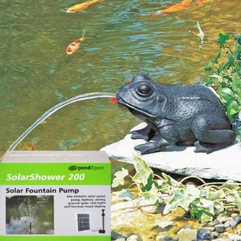 Garden pond large frog spitter with solar powered pump and battery for night use