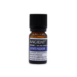Bottle of lavender essential oil with a black cap on a white background